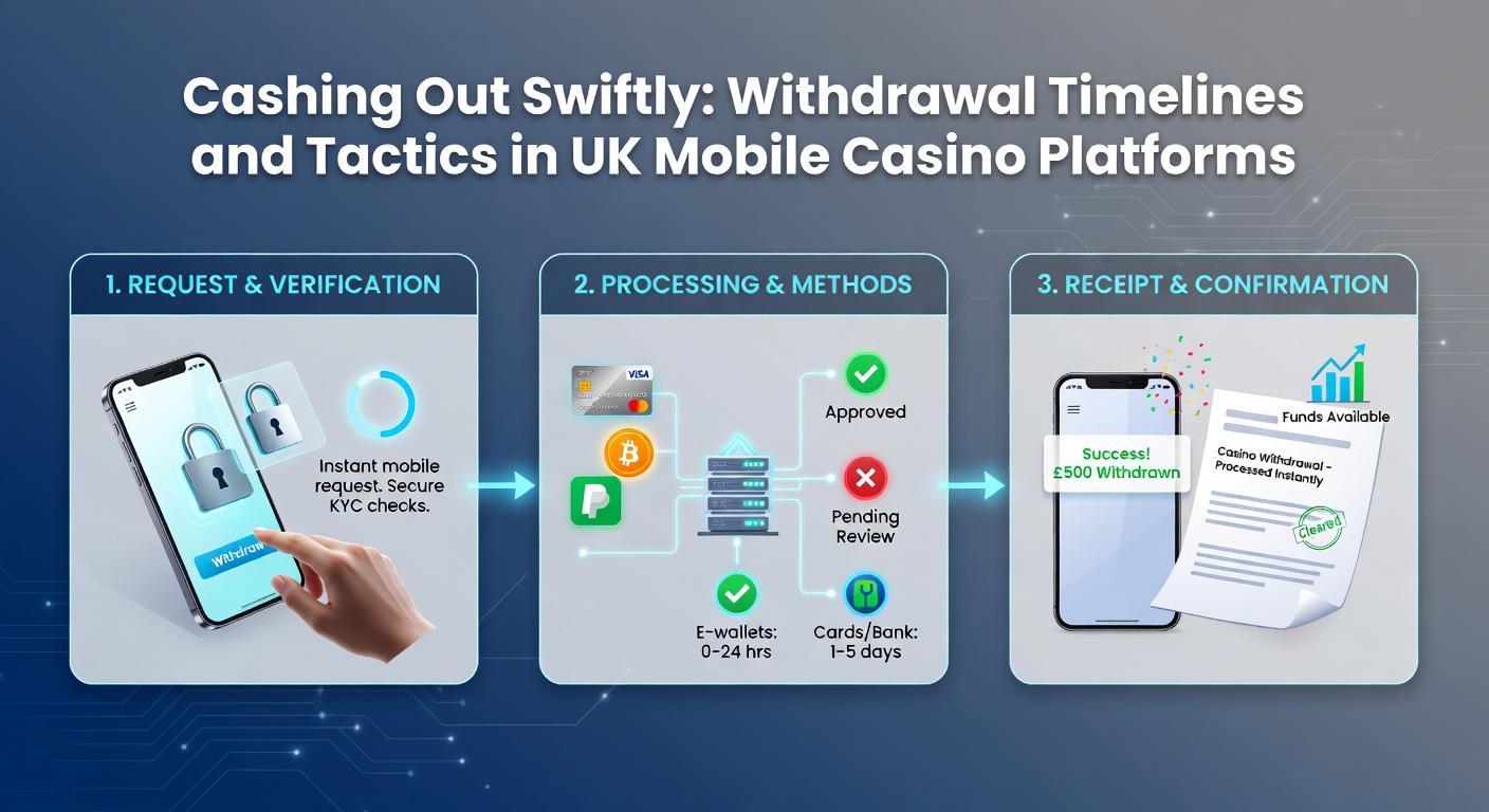 Infographic chart comparing withdrawal times for e-wallets, cards, and bank transfers on UK casino apps, with speed icons and timelines
