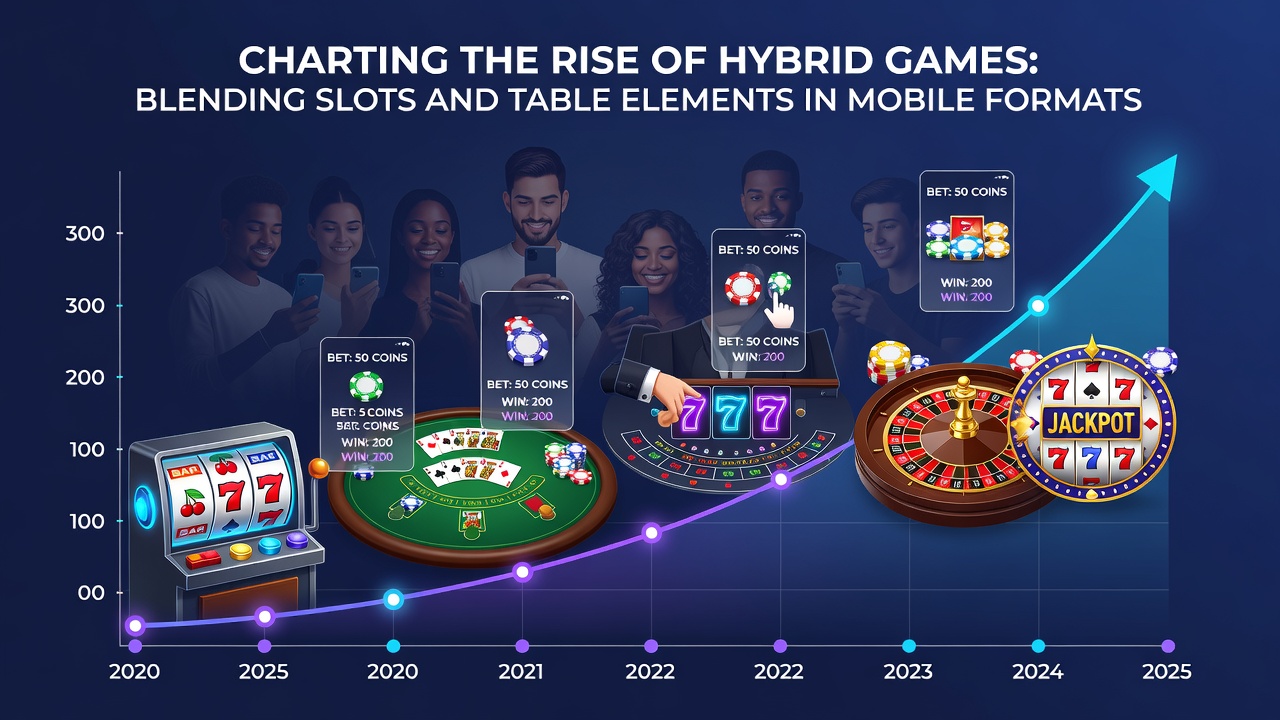 Close-up of a tablet screen showing integrated roulette wheel and slot reels during active hybrid gameplay