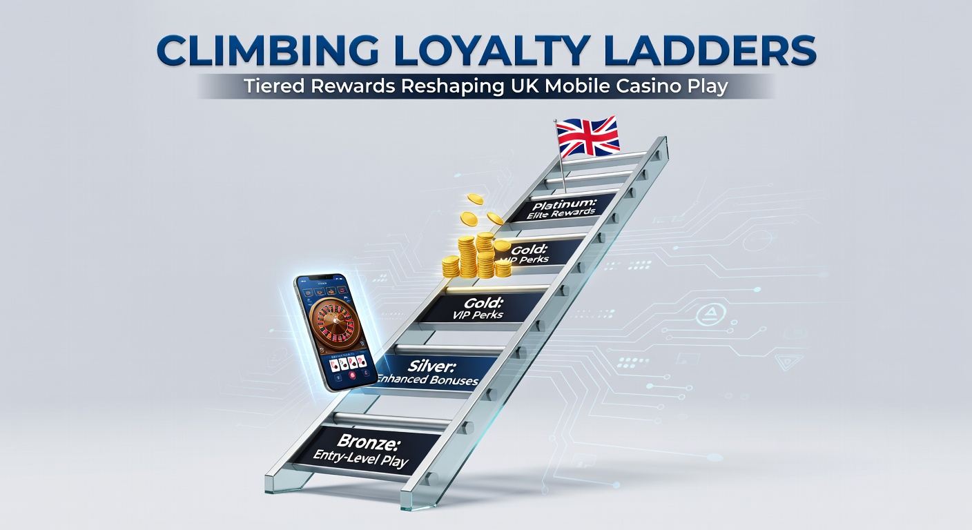 Infographic depicting loyalty tier progression with rising rewards like cashback, free spins, and VIP perks on a UK mobile casino interface