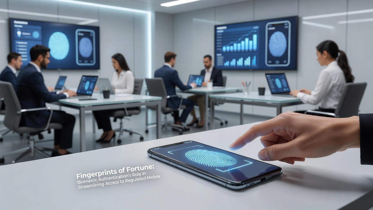 User interacting with biometric authentication on a tablet device for casino platform access