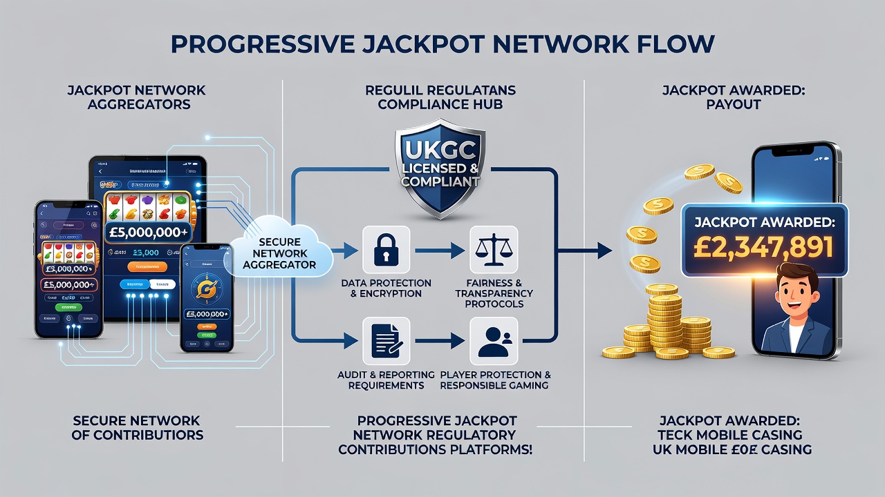Mobile screen showing progressive jackpot counter and regulatory compliance indicators