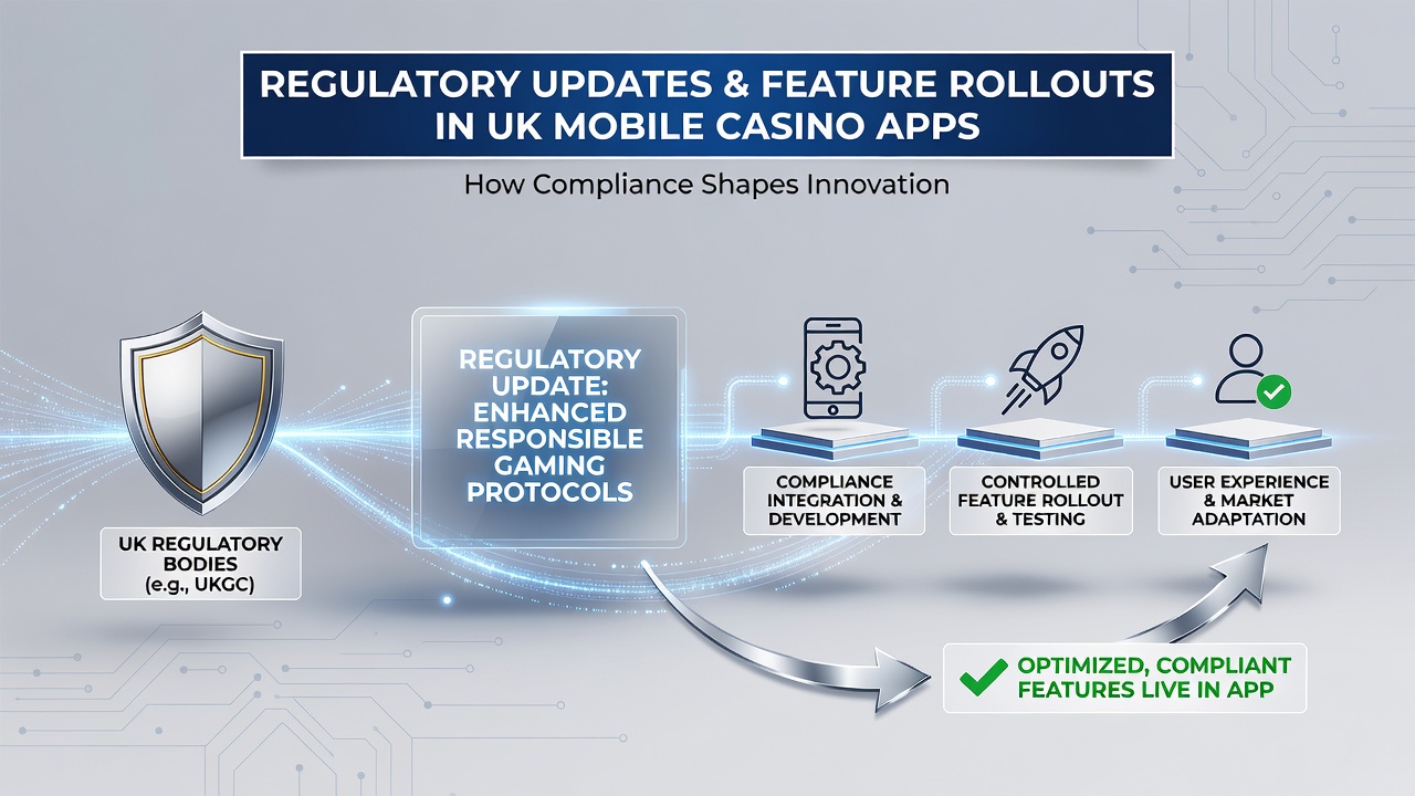 Developers reviewing regulatory compliance checklists alongside mobile casino app prototypes during feature planning sessions