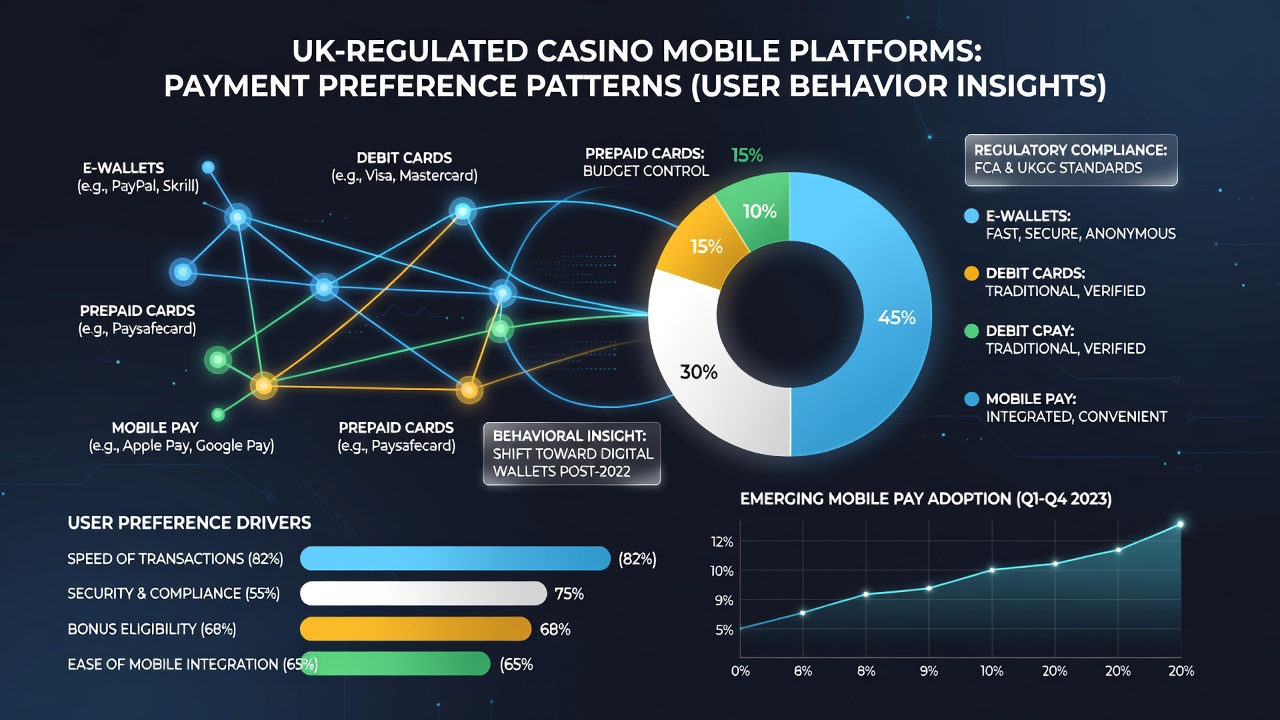 Analytics dashboard displaying payment method distribution and user behavior trends on UK casino mobile platforms
