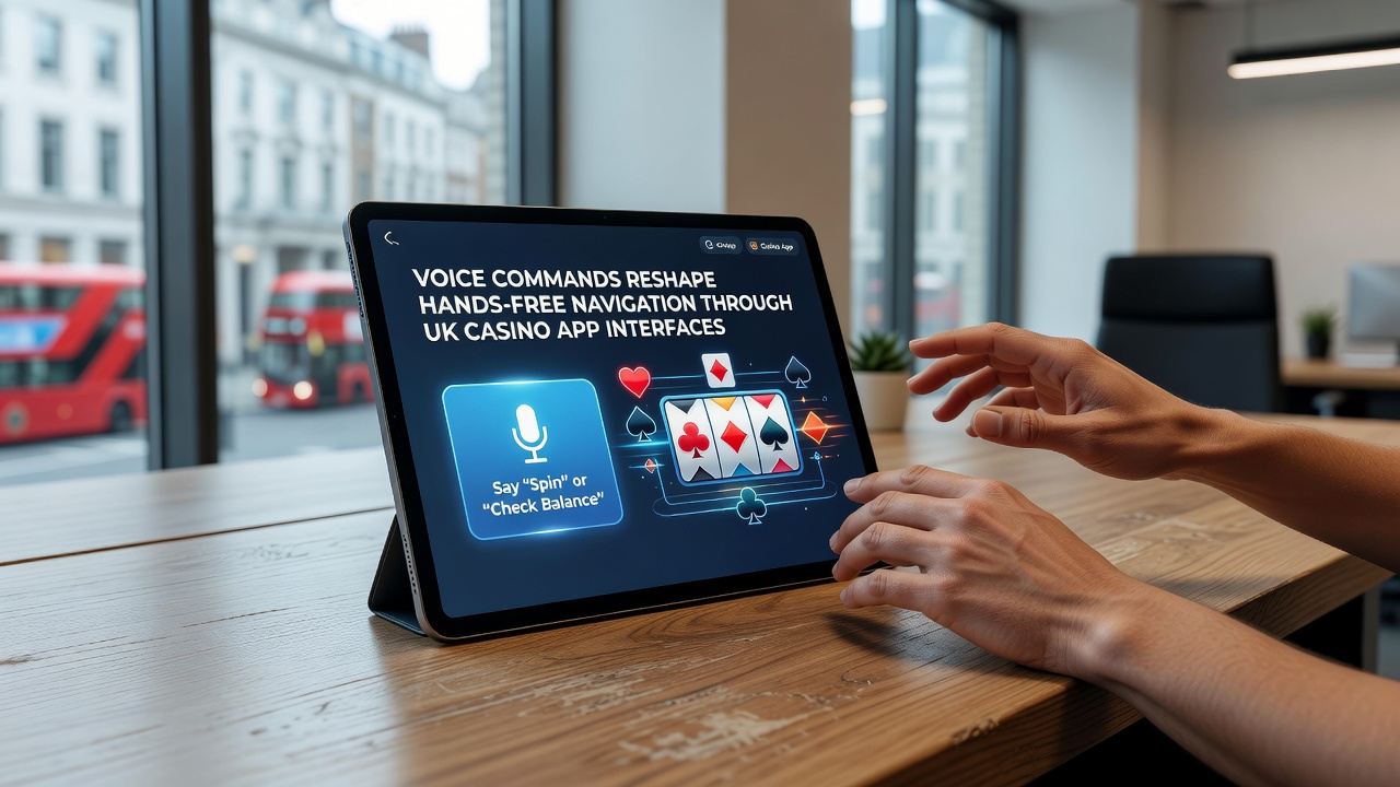 User demonstrating hands-free voice navigation on a smartphone with a UK casino app open